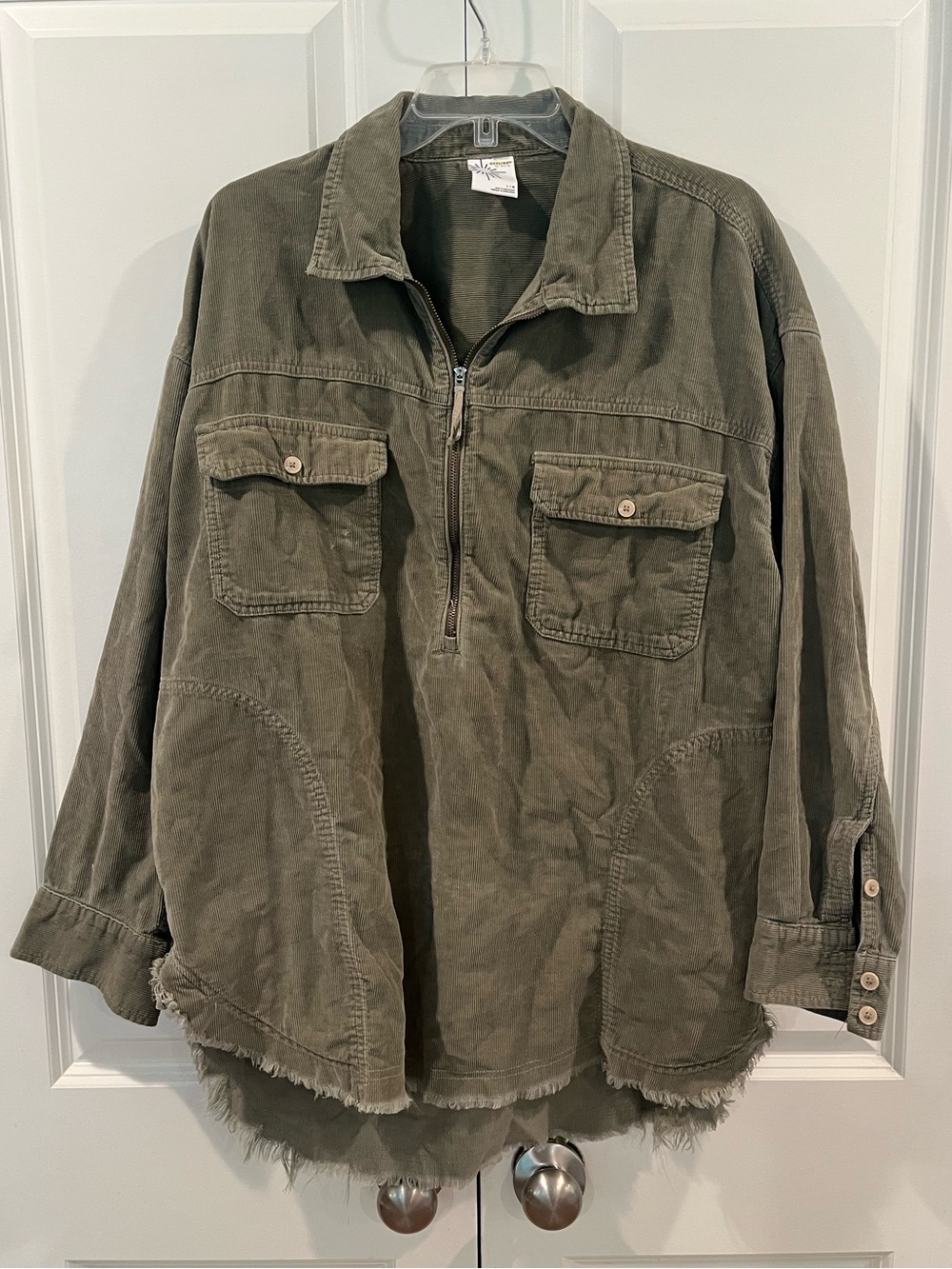 Aerie Offline Corduroy Oversized Quarter Zip Pullover Shacket large Green Cotton
